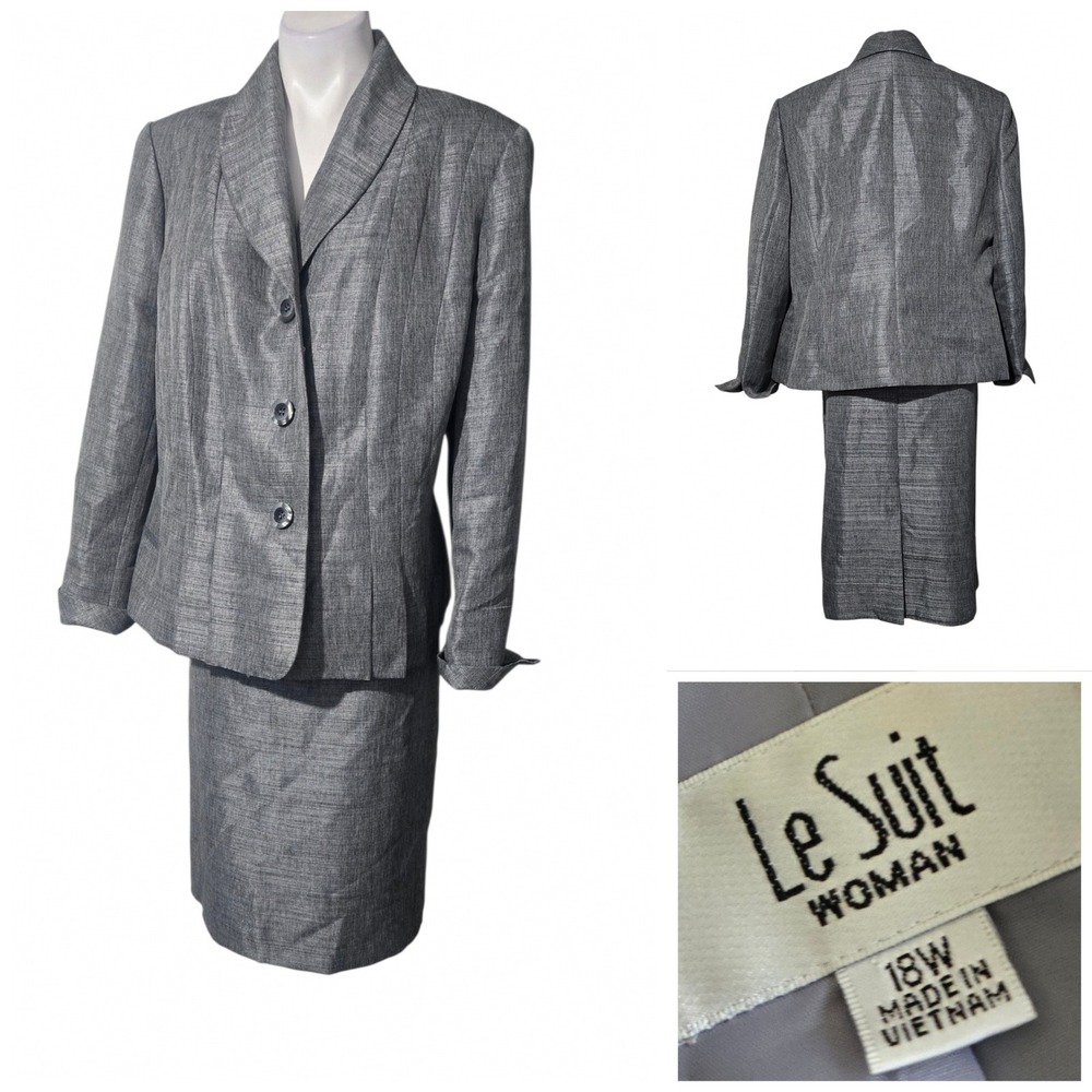 Le Suit Woman Skirt Suit Set 3 Button Blazer Pencil Skirt 18W office church